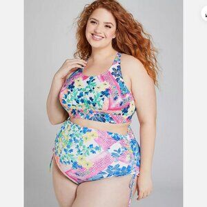 NEW CACIQUE Swim Bottom Size 26 High Waist Drawstring Swimwear Brief Floral